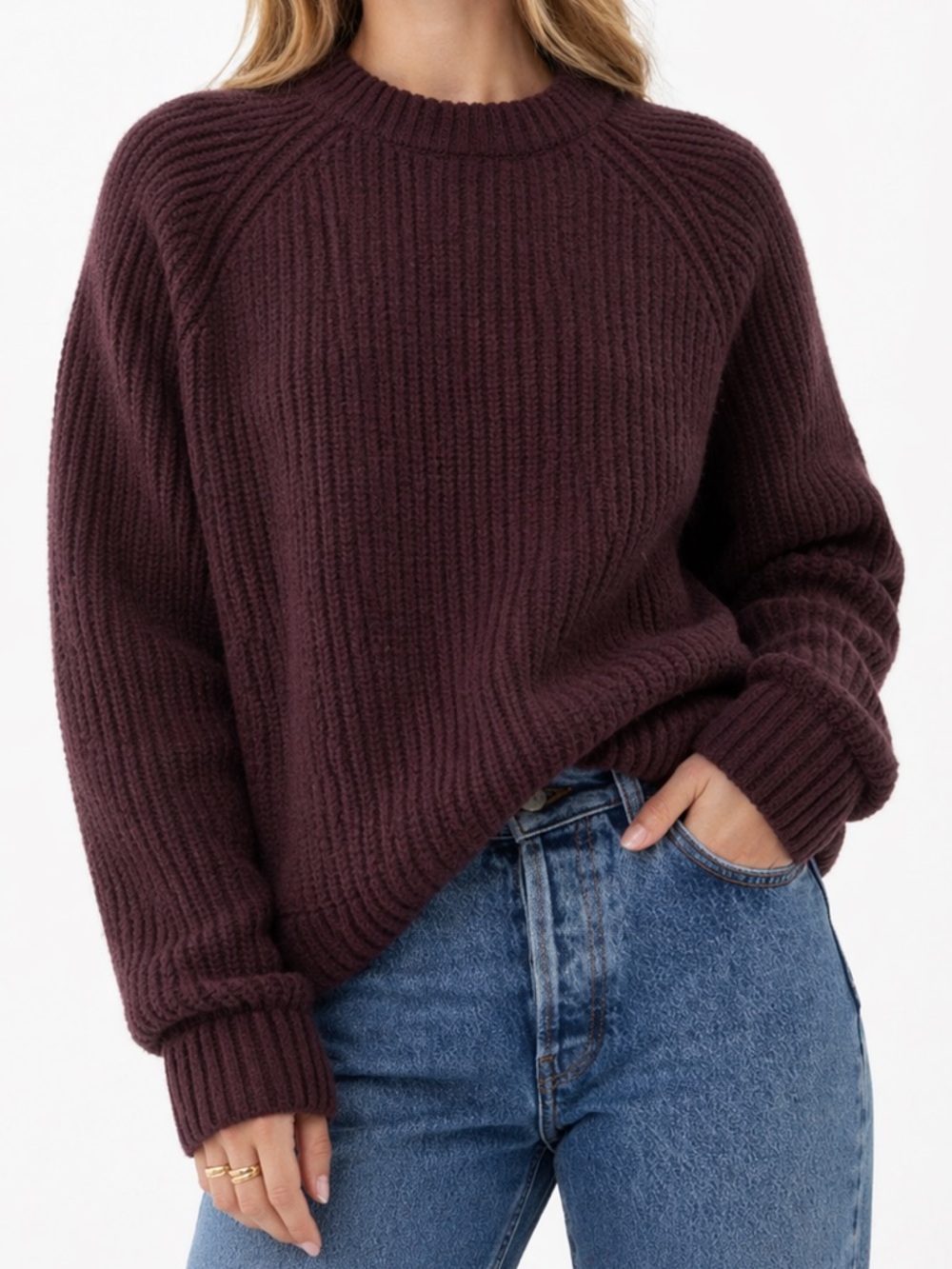NWT - Yellow Label Co. Le Chunky Knit Wool Sweater In Bordeaux Unisex XS/S